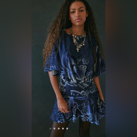NWT free people manuka burnout blue velvet mini dress large - Picture 1 of 5